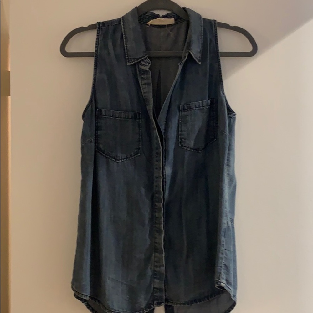 Button up collared denim tank